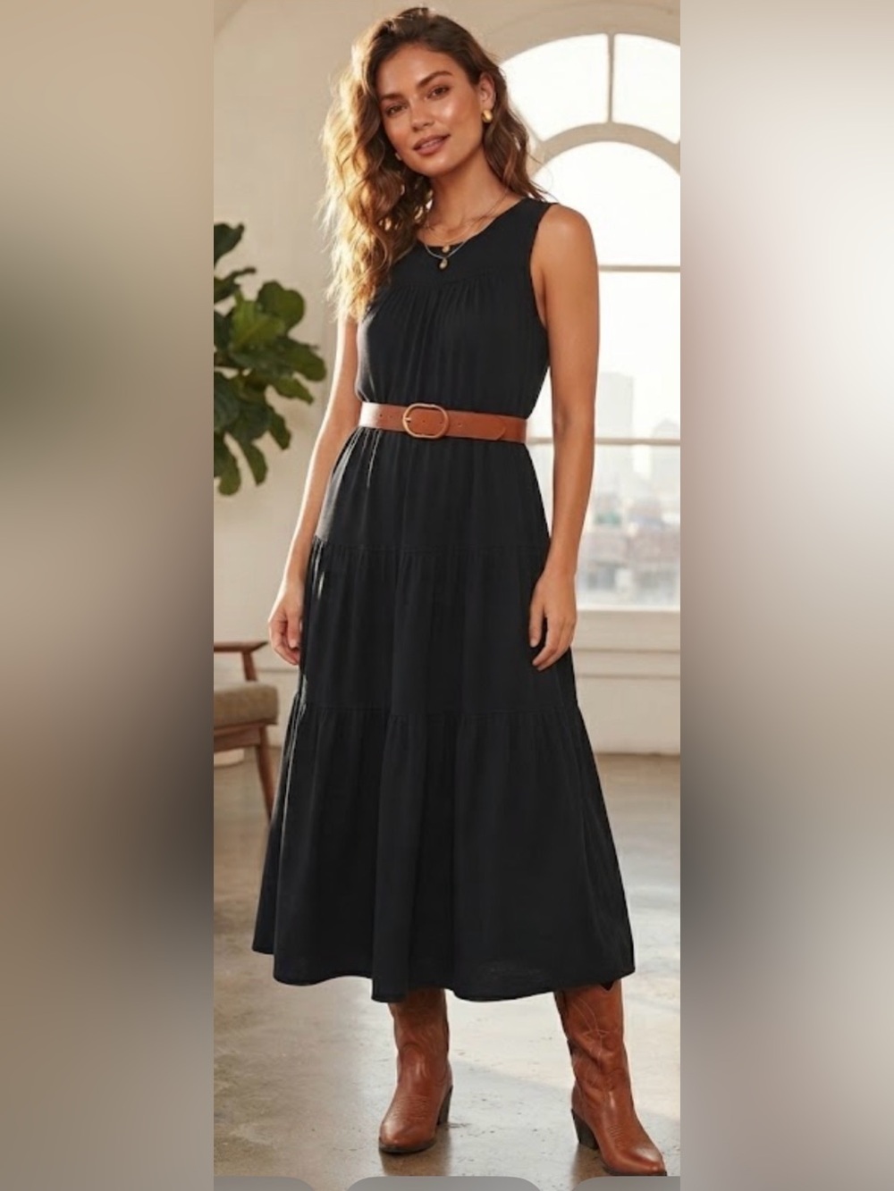 Studio Black Tiered Sleeveless Maxi Dress | Size M | 100% Rayon Bohotastic Flowy